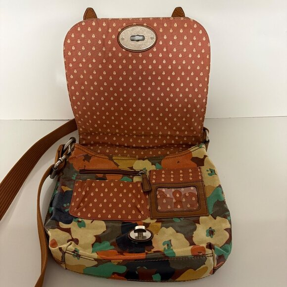 Fossil Multicolor Floral Coated Canvas Crossbody Bag Purse Top Handle and Strap - Picture 3 of 7
